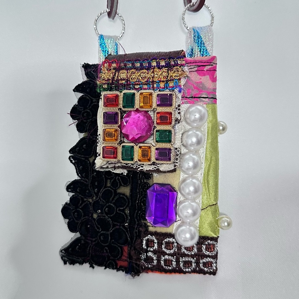 Artisan Necklace, Purse, Handmade, Boho, Hippie, Textile, Wallet, OOAK Signed